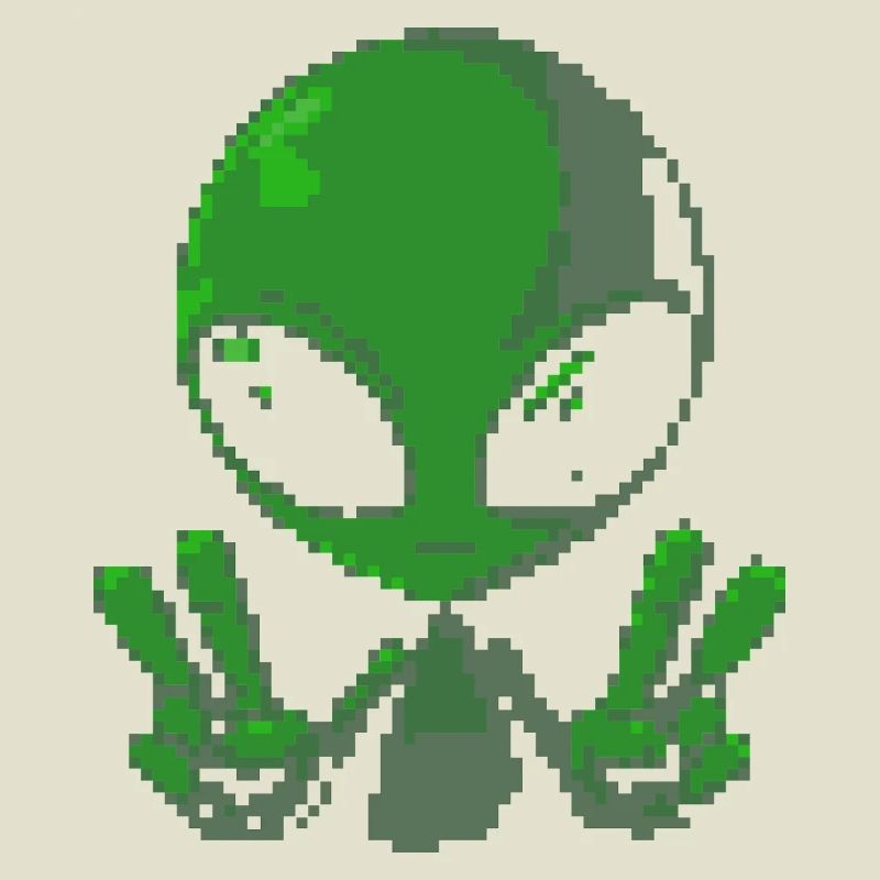 Pixel grünes Alien-Friedenszeichen