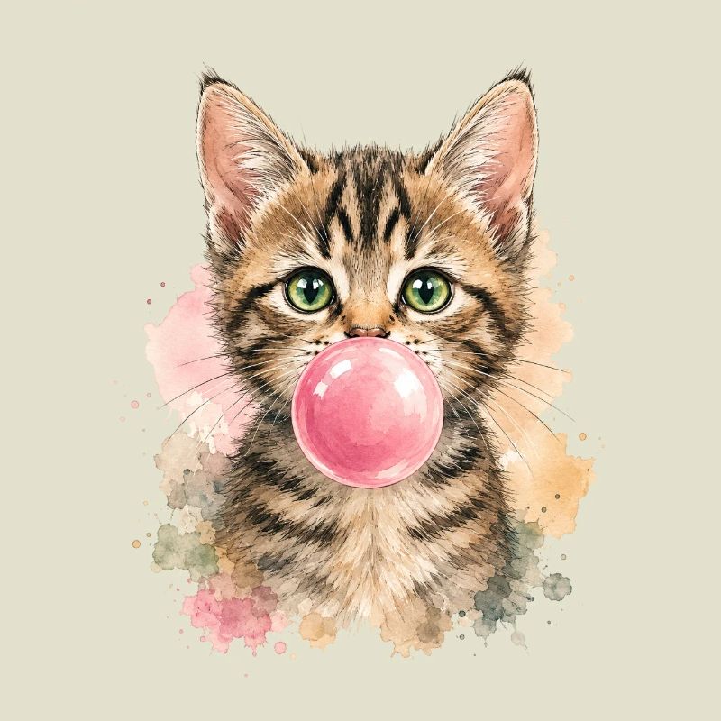 Cat with pink bubble