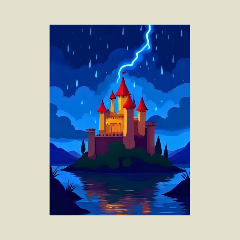Château enchanté avec éclairage nocturne