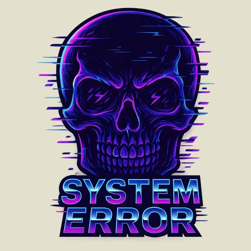 Neon Glitch Skull with System Error Text