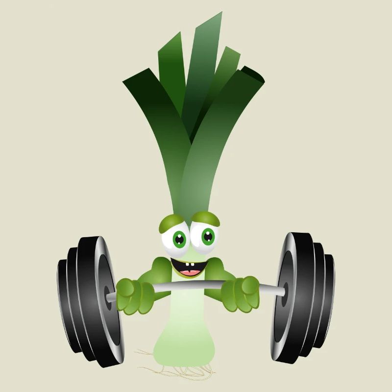 A stick of leeks with a dumbbell while exercising