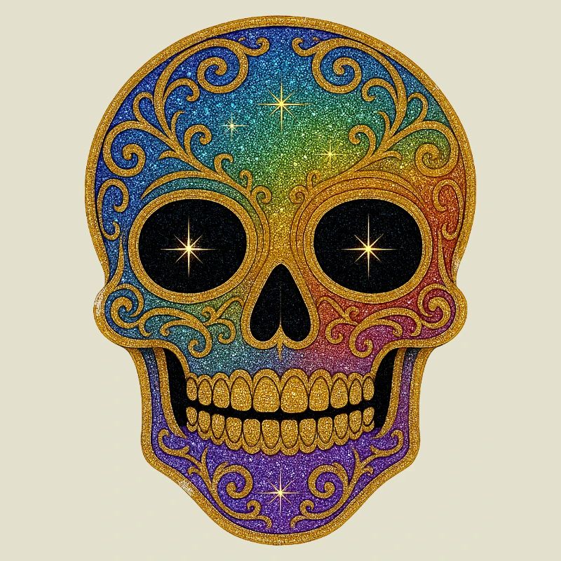 Regenbogen Glitzer Sugar Skull