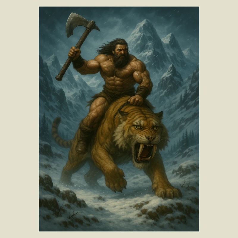 Wilder Krieger auf Sabertooth Tiger – Kunst