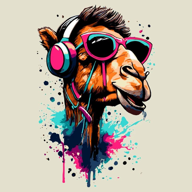 Kamel Dromedar Farbenfroh mit Kopfhörer - DJ Kamel