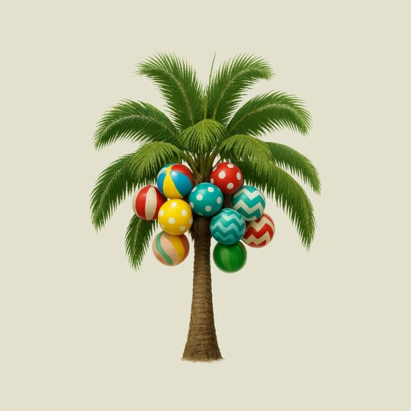 Beach Ball Palm Tree Art - Fun Tropical Decor
