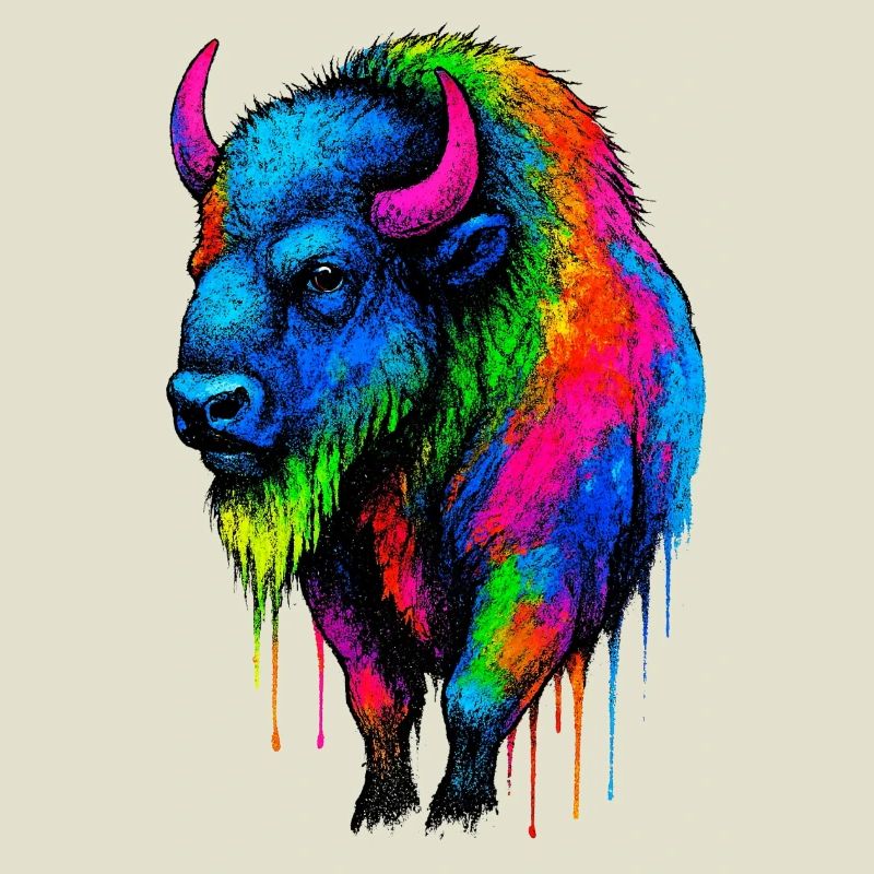 Explosion de couleurs de bison coloré