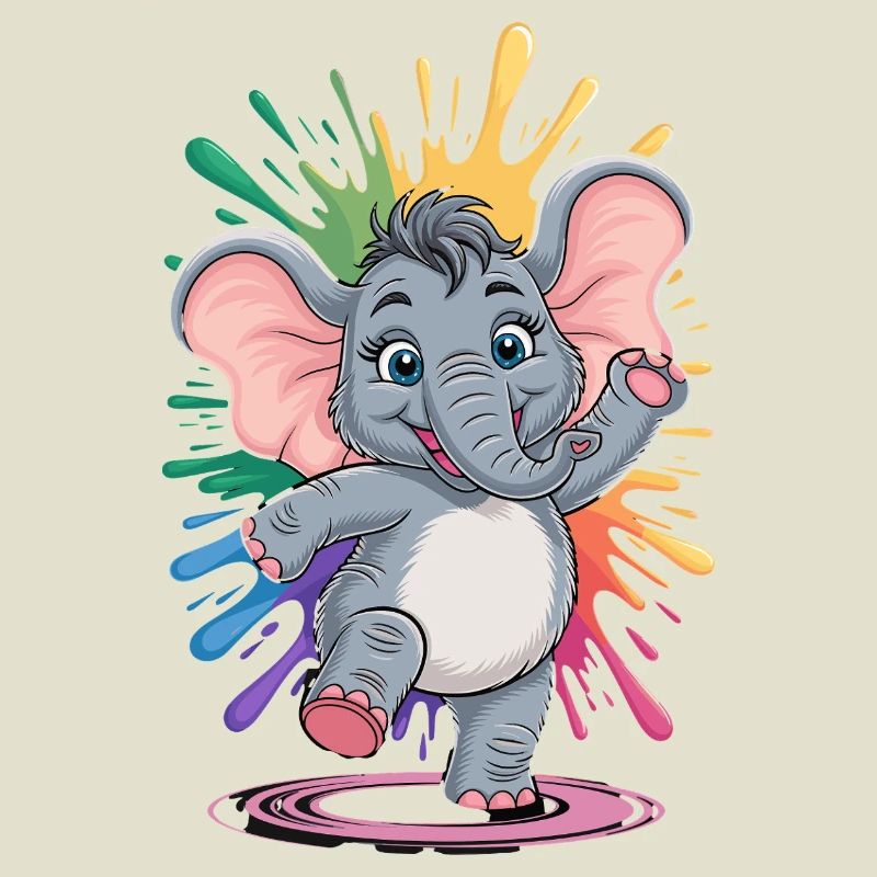 Mignon bébé éléphant dansant avec arc-en-ciel