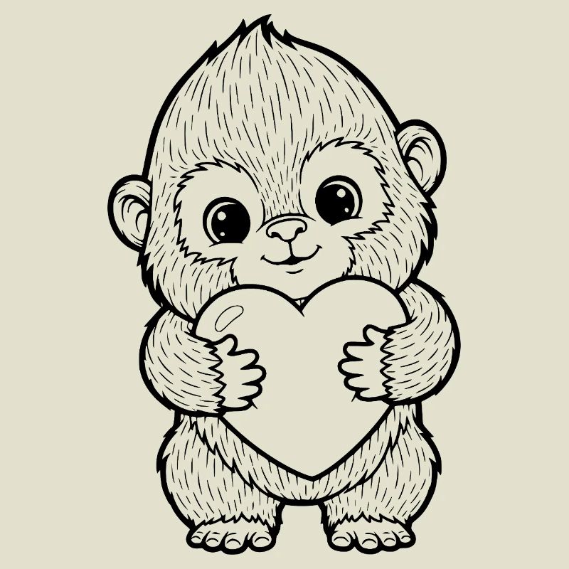 Singe mignon avec cœur – Illustration d’animal d’amour