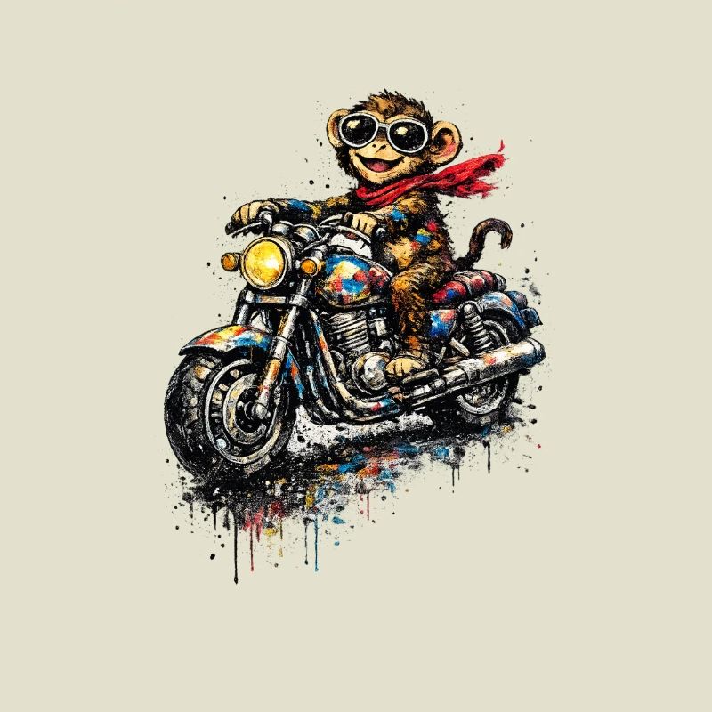 Affe auf Motorrad Farbenexplosion