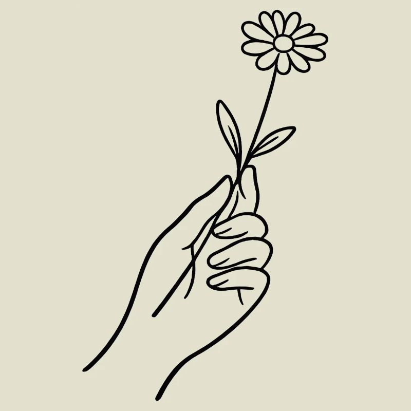 Linienhand mit Blume