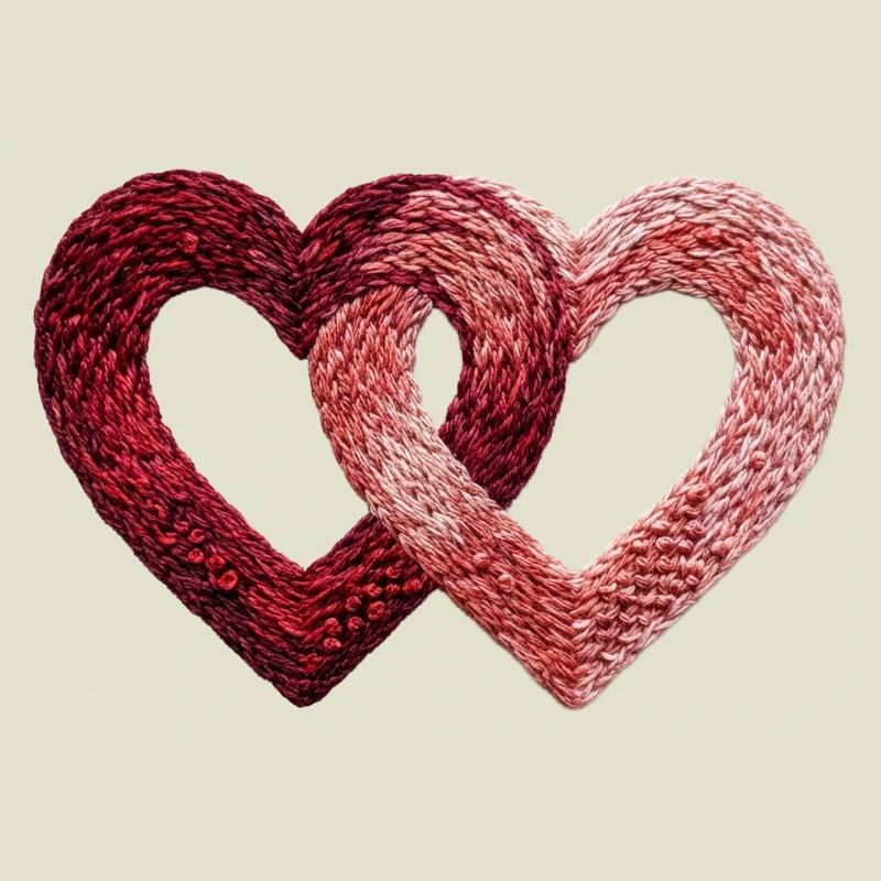 Deux cœurs de Saint-Valentin brodés (imprimé)