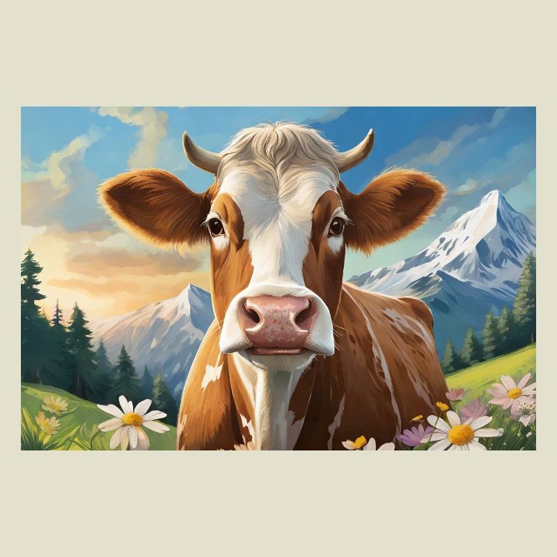 Vache joyeuse dans le panorama alpin