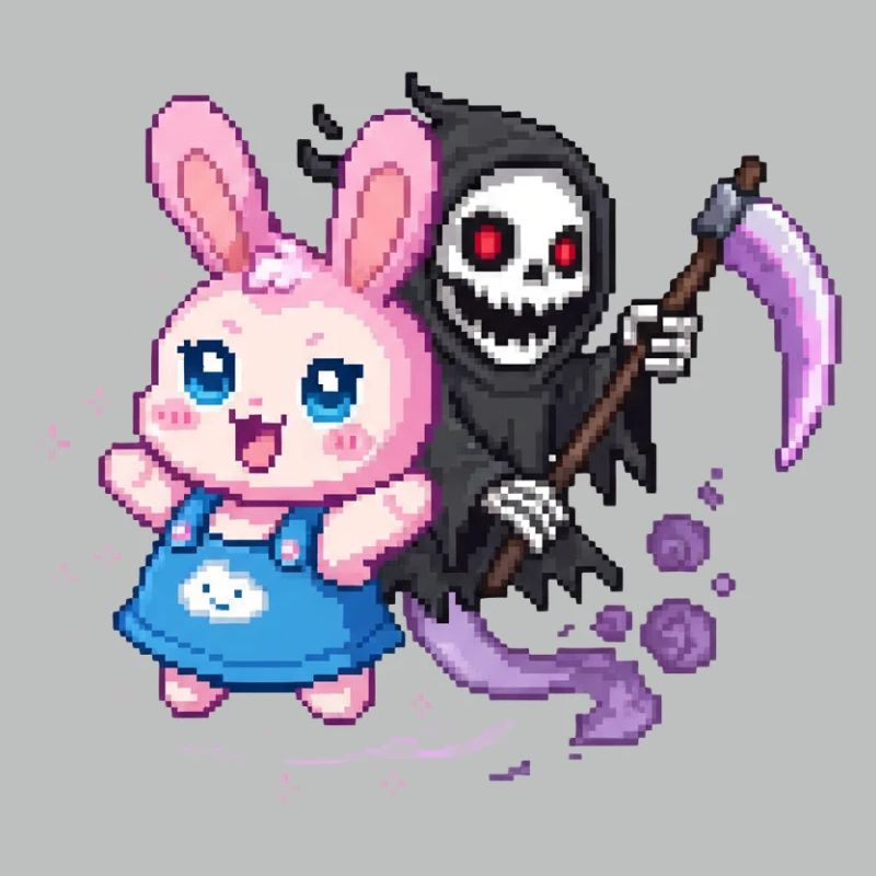 Pastel Goth Bunny Meets Grim Reaper Pixel Art