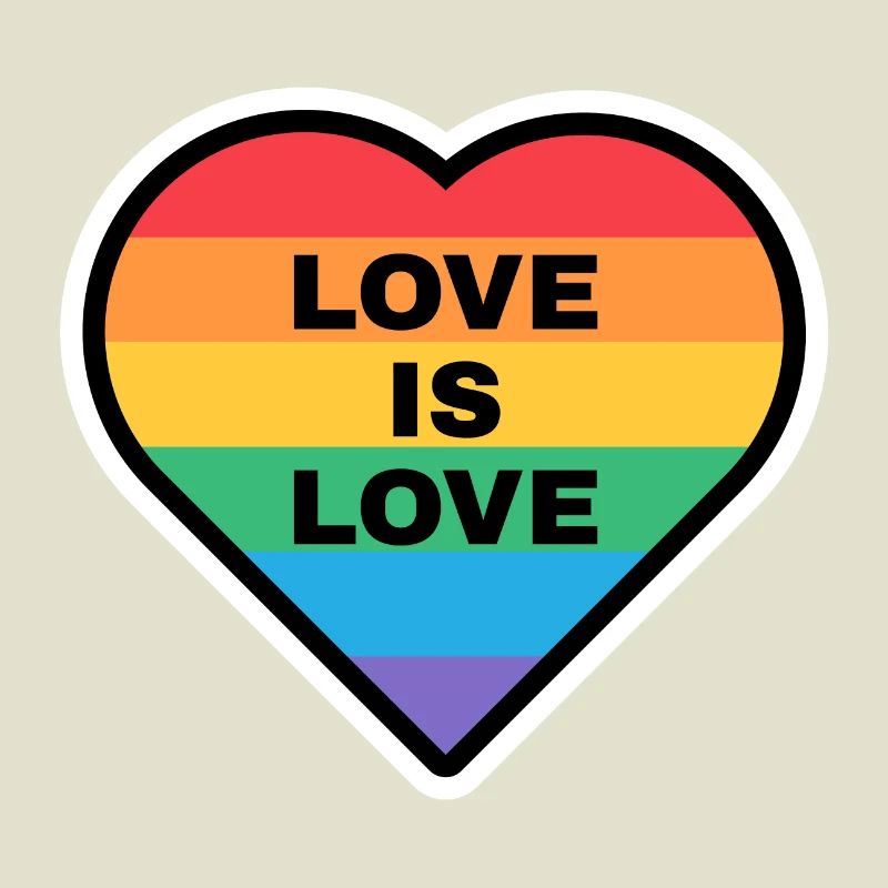 Herz mit Regenbogenfarben und Love Is Love Text