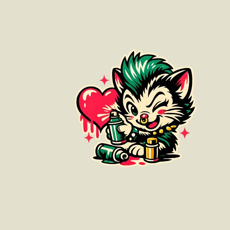 Graffiti de chaton avec cœur