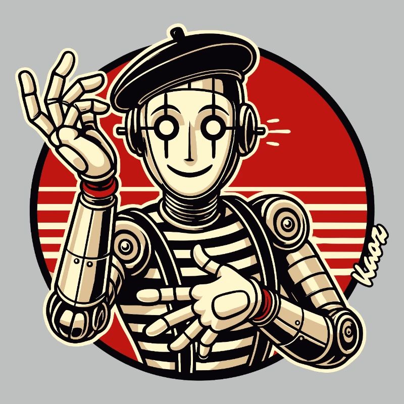Retro Roboter Pantomime mit Barett im Comic Stil