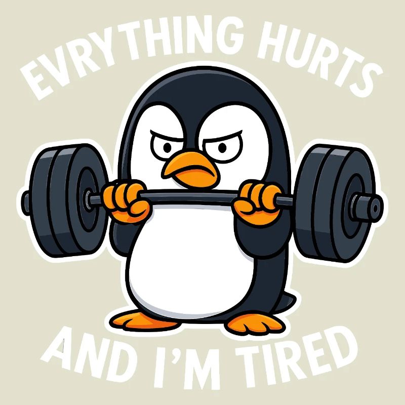 Grumpy Penguin Lifting Weights
