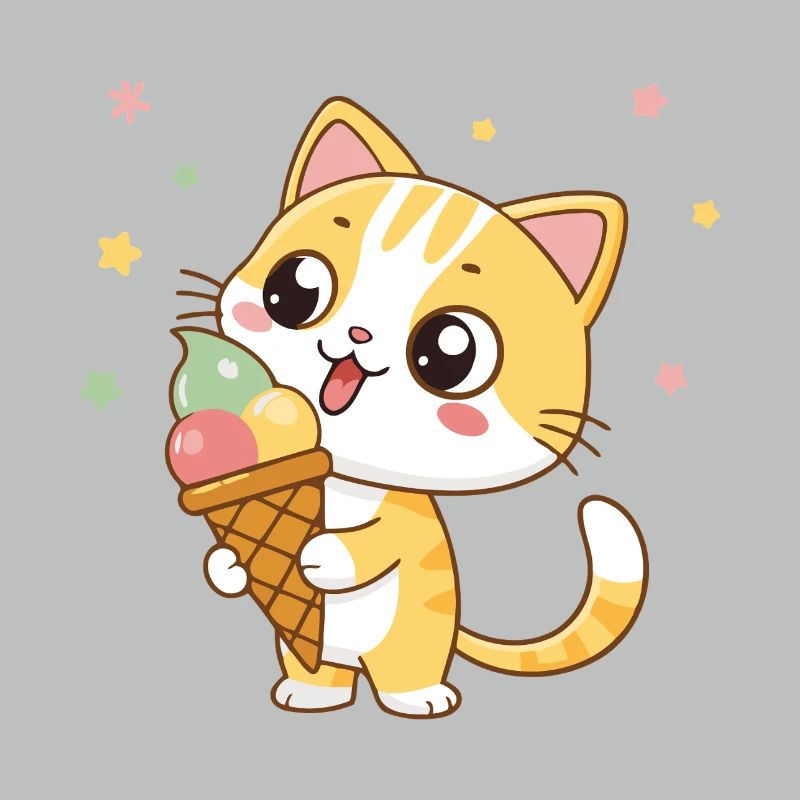 Girige Katze mit Regenbogeneis
