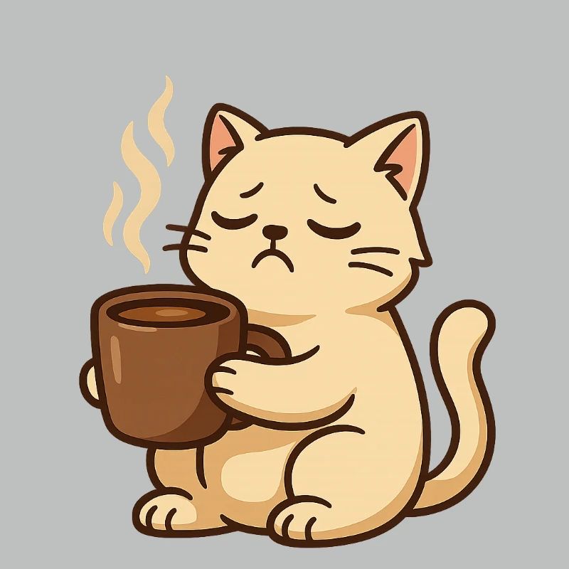 Sleepy Coffee Cat und Kaffeebecher