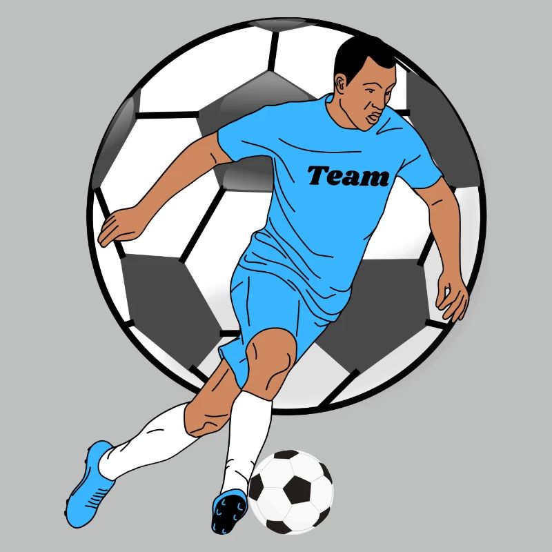 Blauer Teamkicker mit Ball