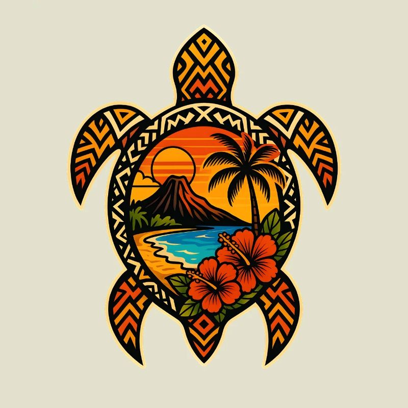 Tropical Sunset Turtle Design