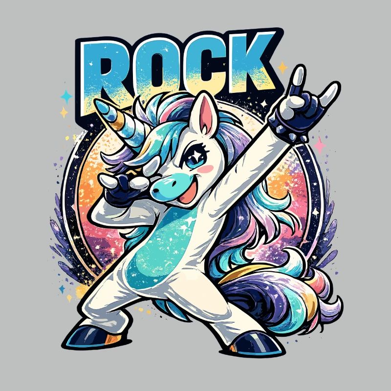 Rock Einhorn in Dabbing Pose mit Retro Vibes
