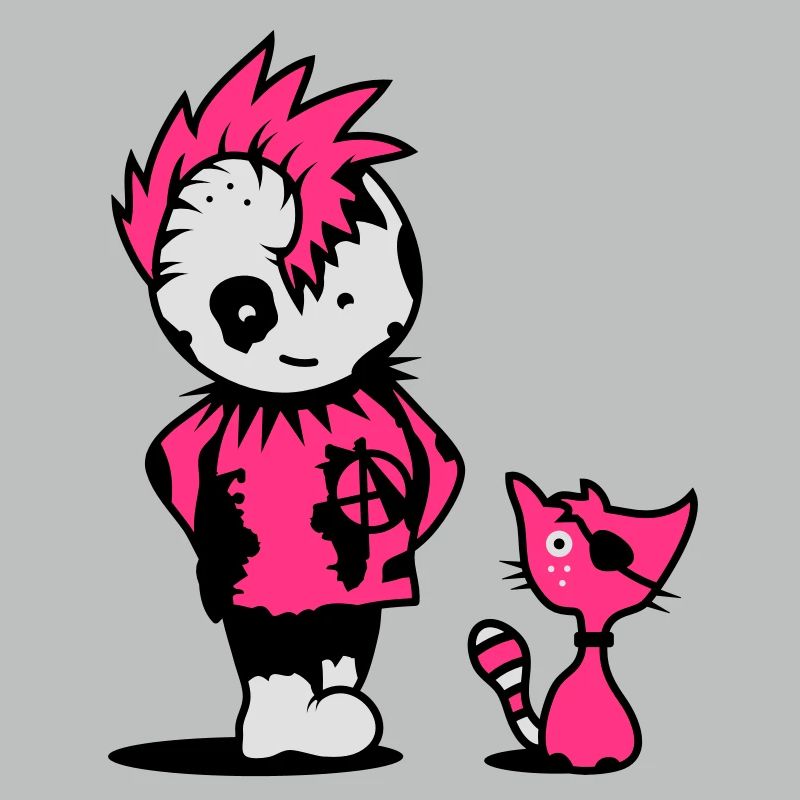 Ein kleiner Punk mit einer kleinen Katze