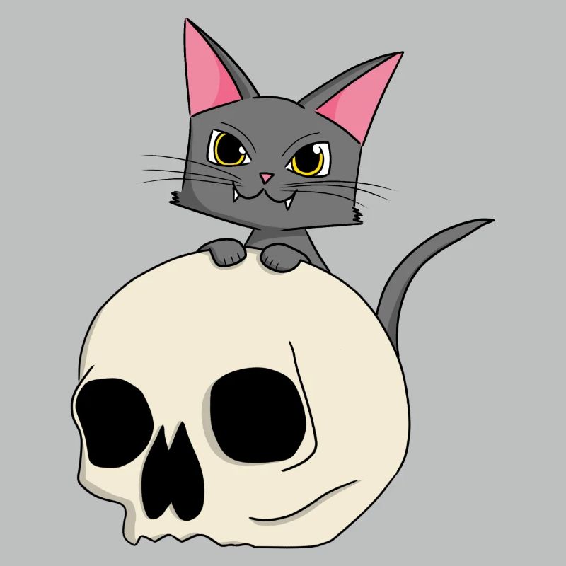 Cat head with skull design