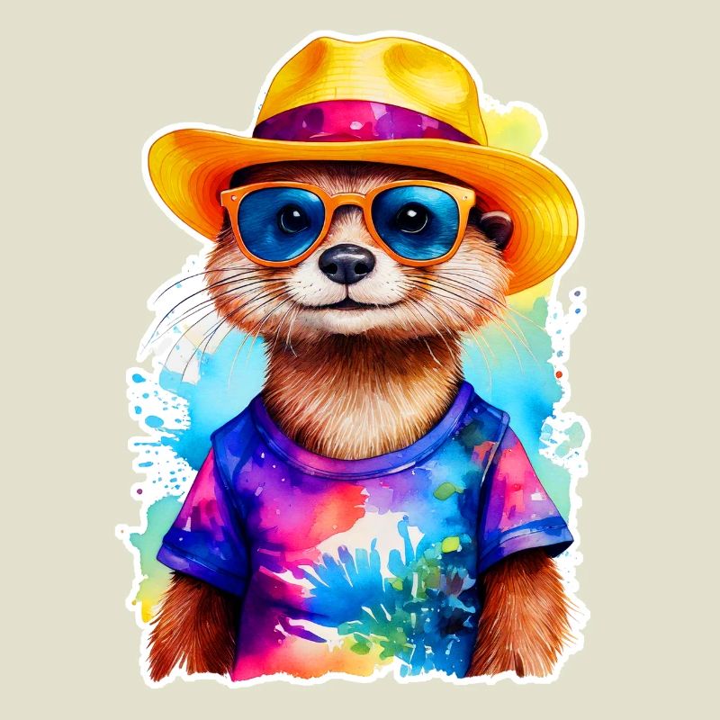 Otter with straw hat