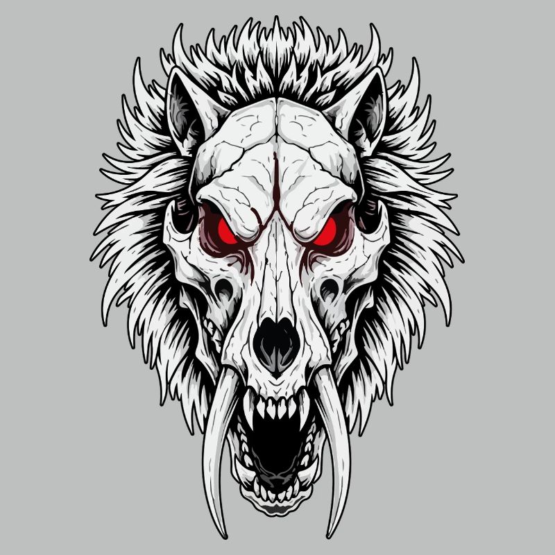Crâne de Loup Sabertooth Chamanique Yeux Rouges