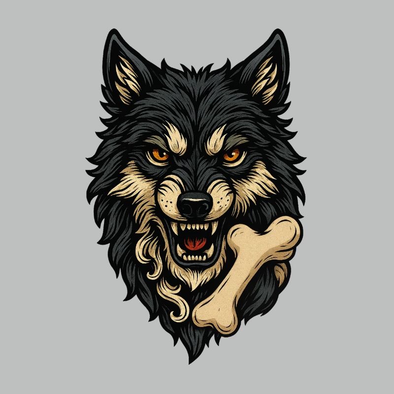 Wolf Attack : Tête de loup avec os