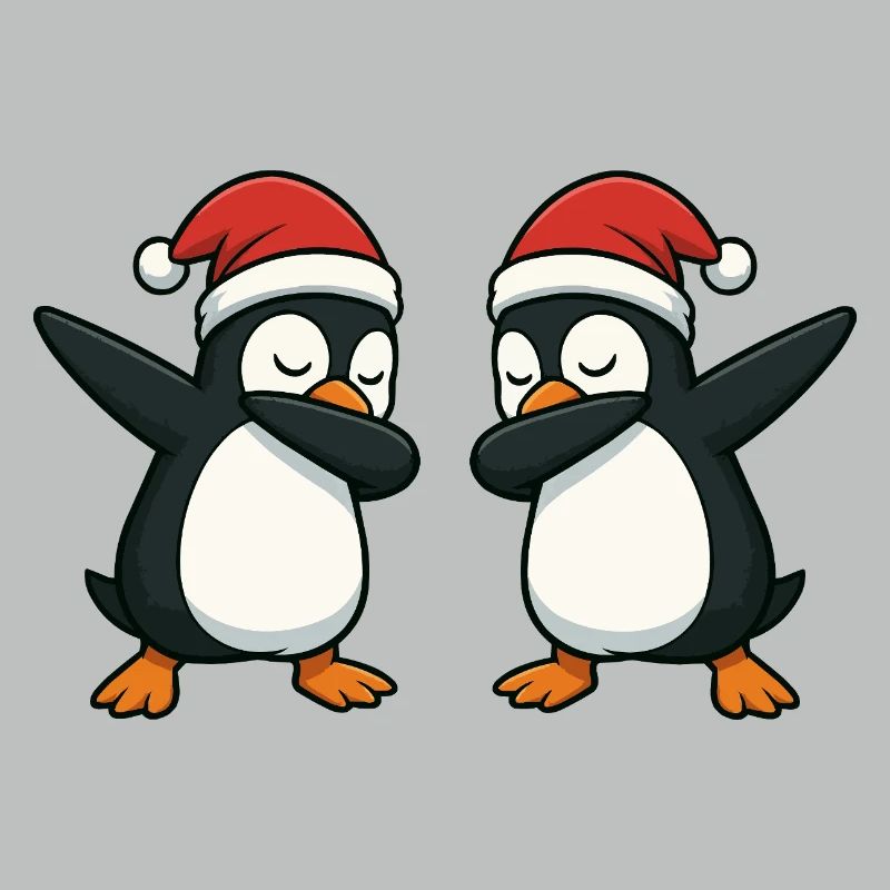 Deux manchots en train de s’asperger en look de Noël