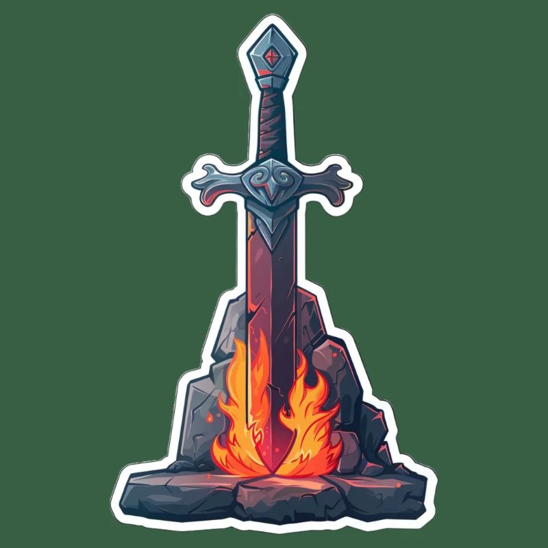 Fantasy RPG Épée avec du feu dans une pierre