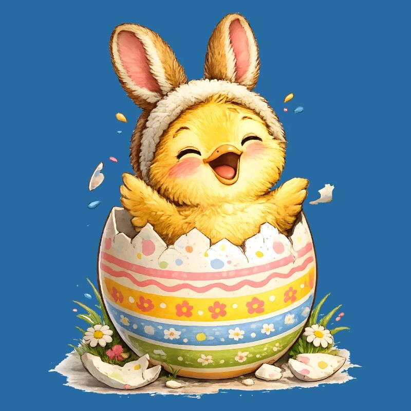 Chick with bunny ears in Easter egg