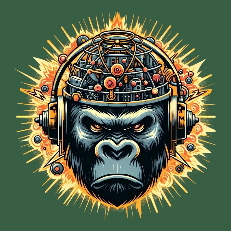 Gorilla-Cybersound mit Techno-Kopf