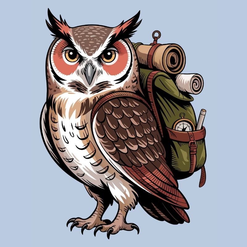 Eagle owl with backpack