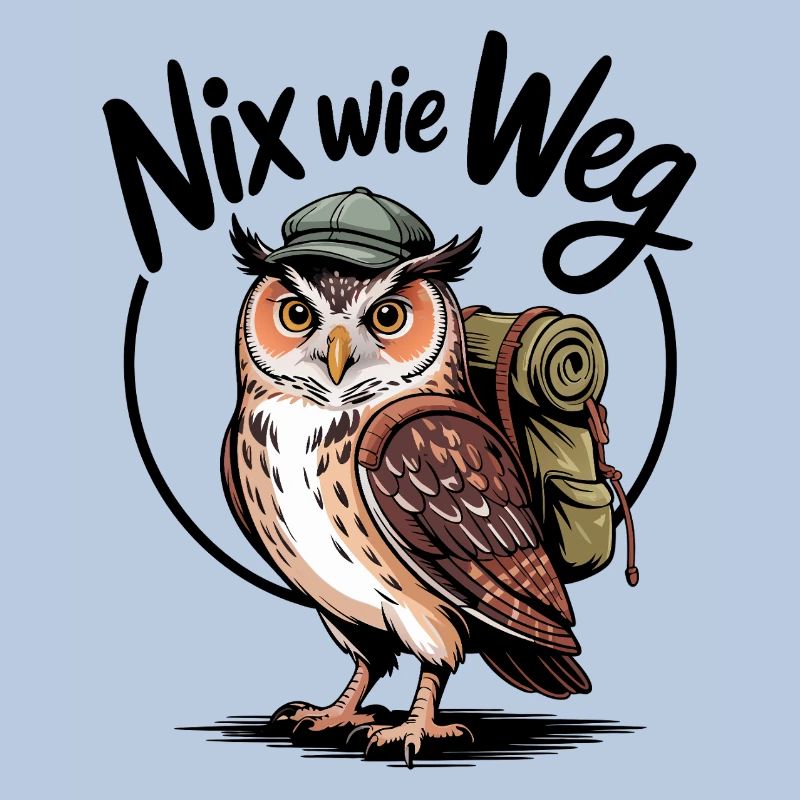 Wandernde Eule mit Rucksack