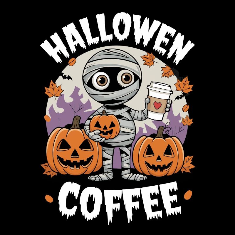 Mummia di Halloween con zucche e caffè