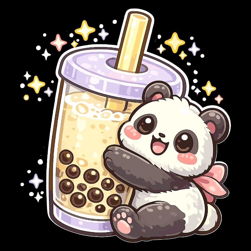 Panda Bubble Tea Cuddle Motif