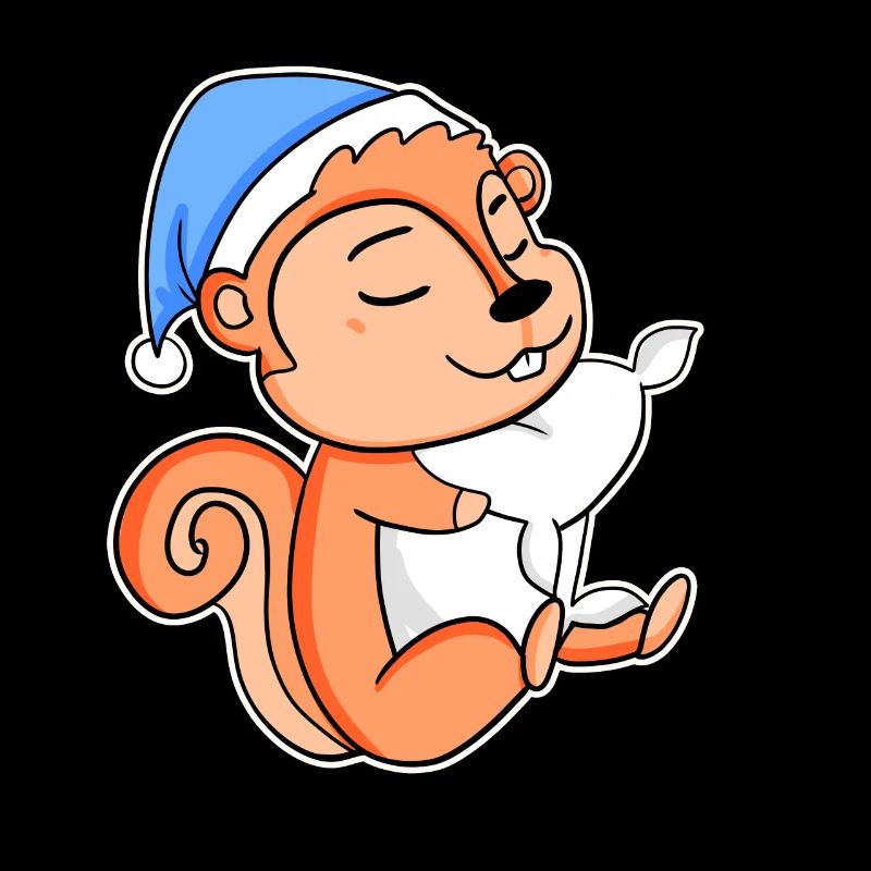 Squirrel with pillow and sleepy cap
