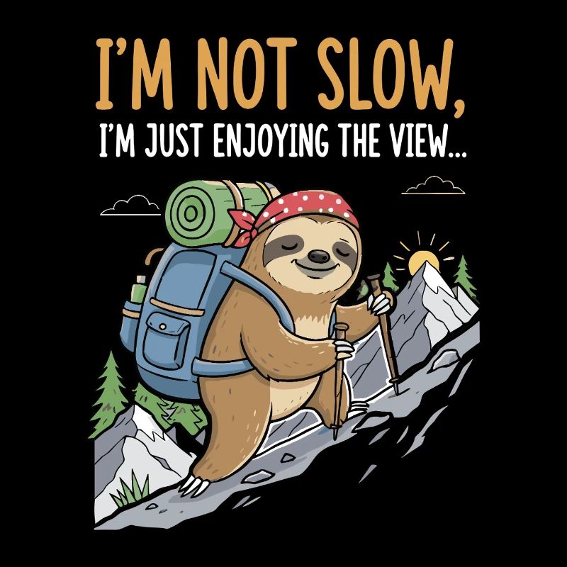 Sloth climbing a mountain with a view