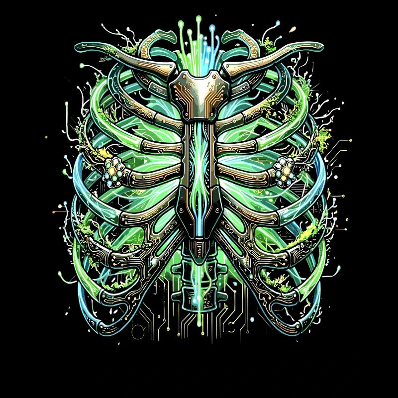 Cyber Rib Cage Skeleton Sci-Fi Illustration