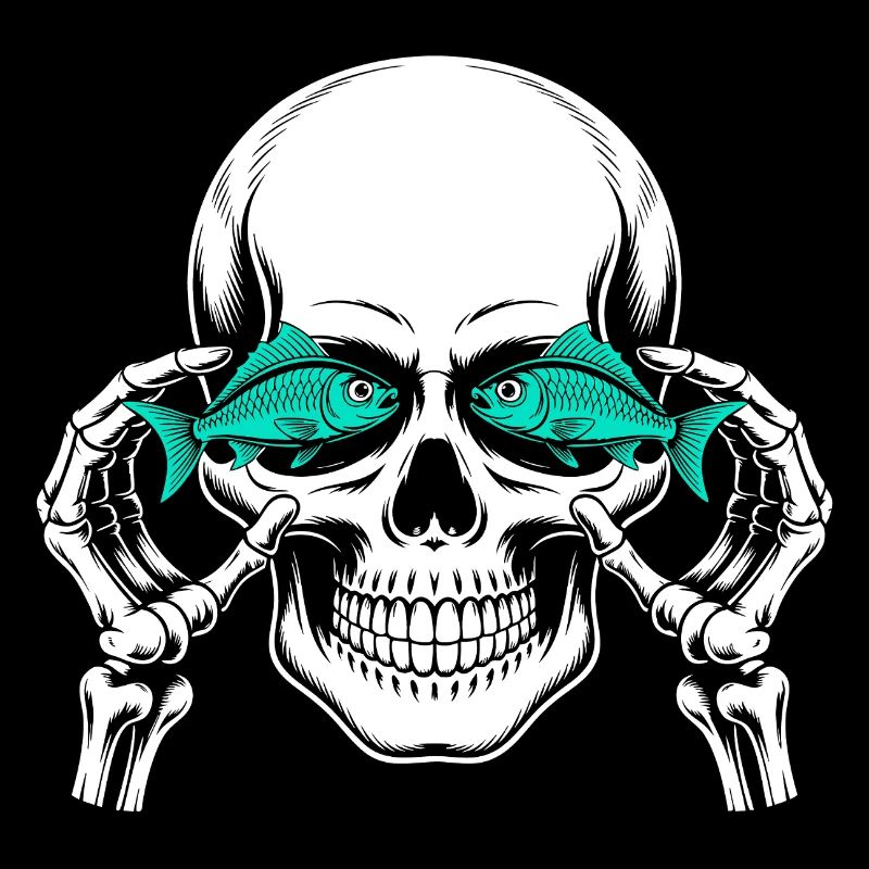 Skull and crossbones with fish
