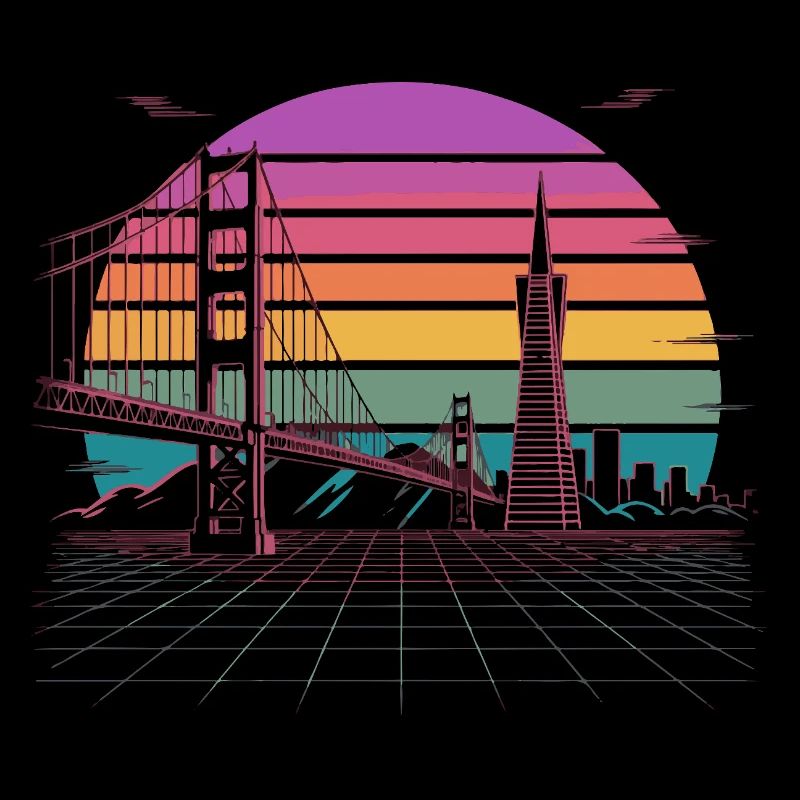 Rainbow Bridge Neon Skyline San Francisco