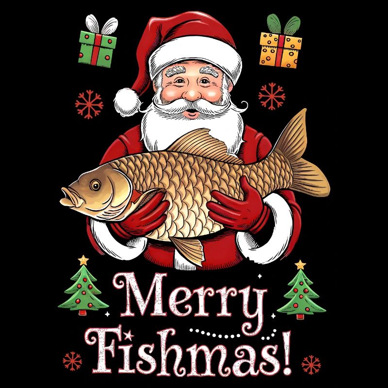 Angler Weihnachtspullover Merry Fishmas Karpfen