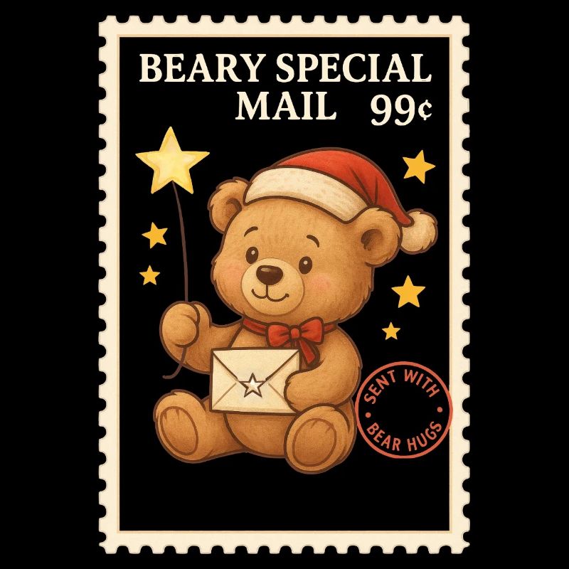 Courrier à baguette en forme de timbre postal de Noël en forme d’ours en peluche