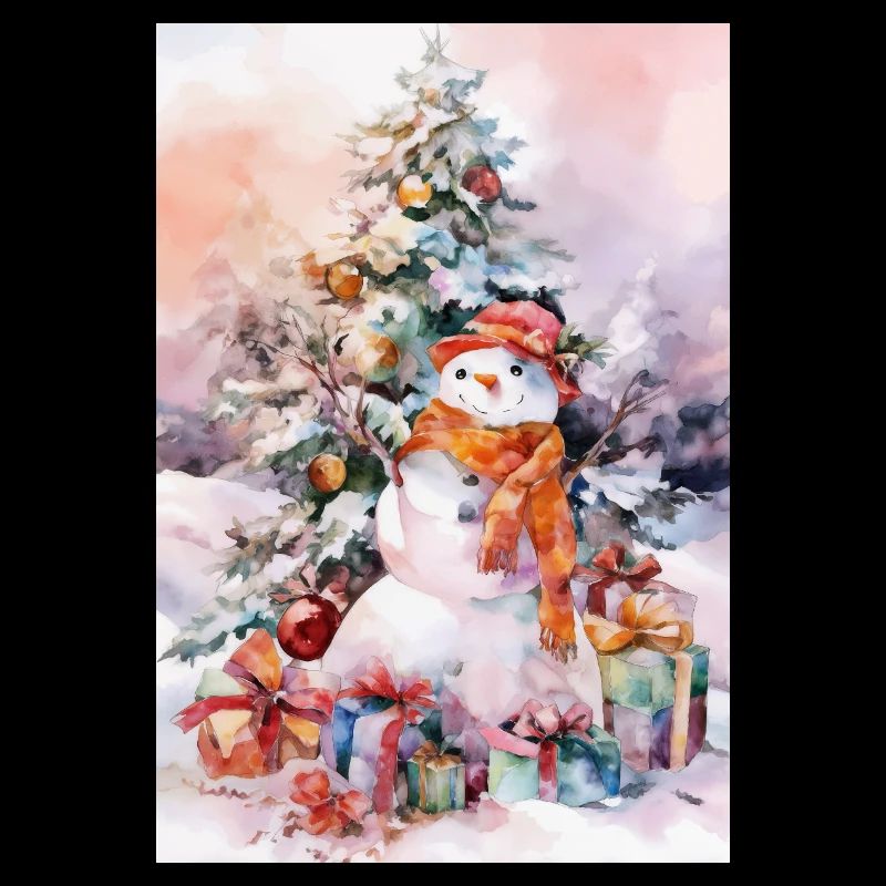 Schneemann-Aquarell Weihnachten