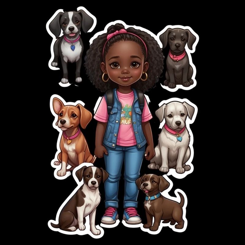 Mädchen mit Hundegruppe Motiv