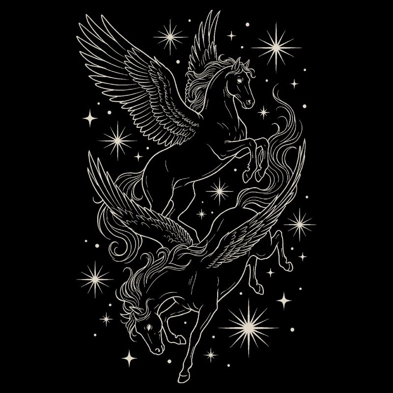Two Celestial Pegasus Horses Between Stars