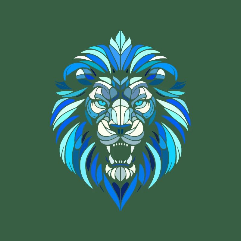 blue lion head, geometric patterns, polygons